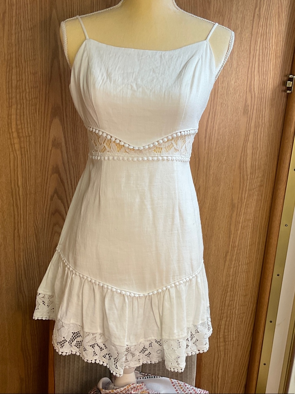 ILLA ILLA White Lace-Trim Mini Dress